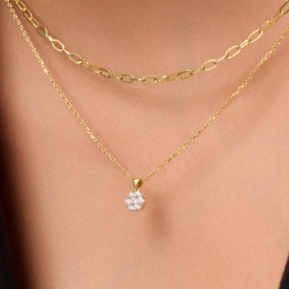 Diamond Cluster Linked Pendant Necklace (0.13 ct)