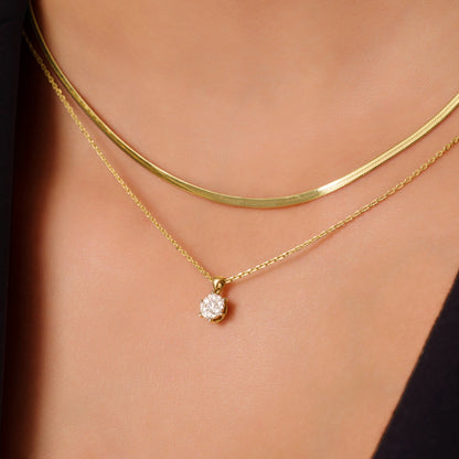 Six Prong Diamond Cluster Linked Pendant Necklace (0.08 ct)