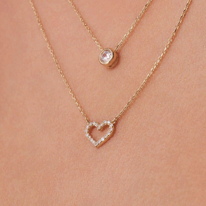 Pav¨¦ Cubic Zirconia Open Heart Pendant Necklace