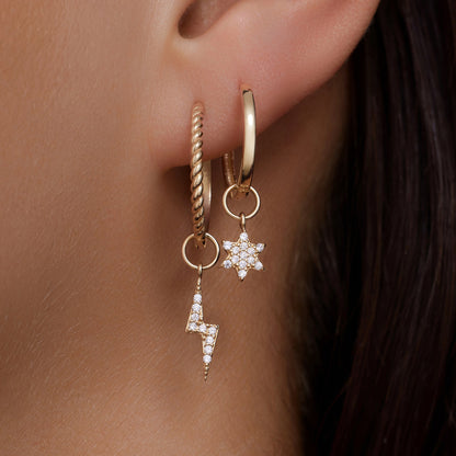 Pave Moissanite Lightning Bolt Hoop Charm