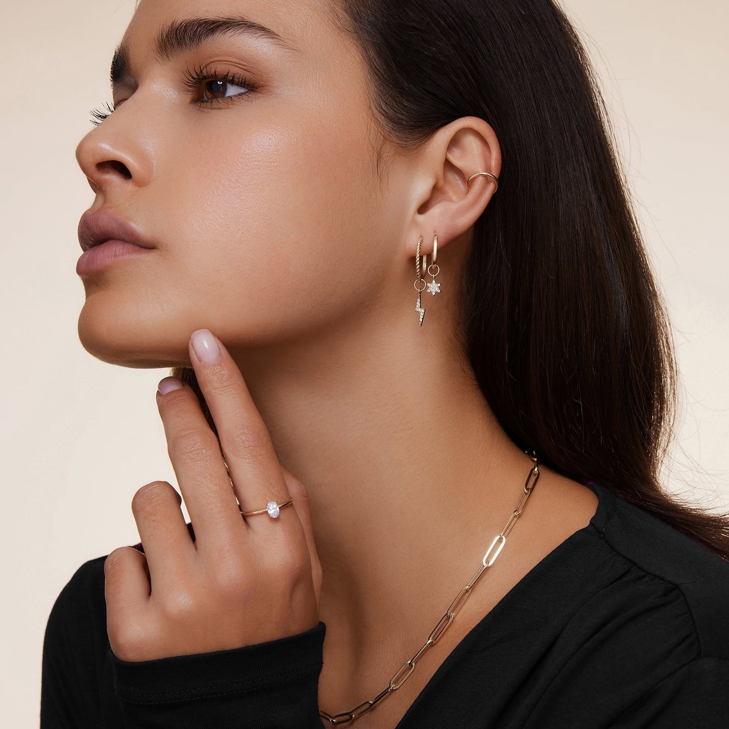 Pave Moissanite Lightning Bolt Hoop Charm
