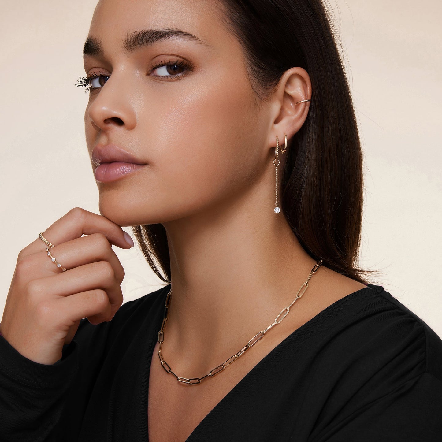 Round Cut Cubic Zirconia Drop Hoop Charm