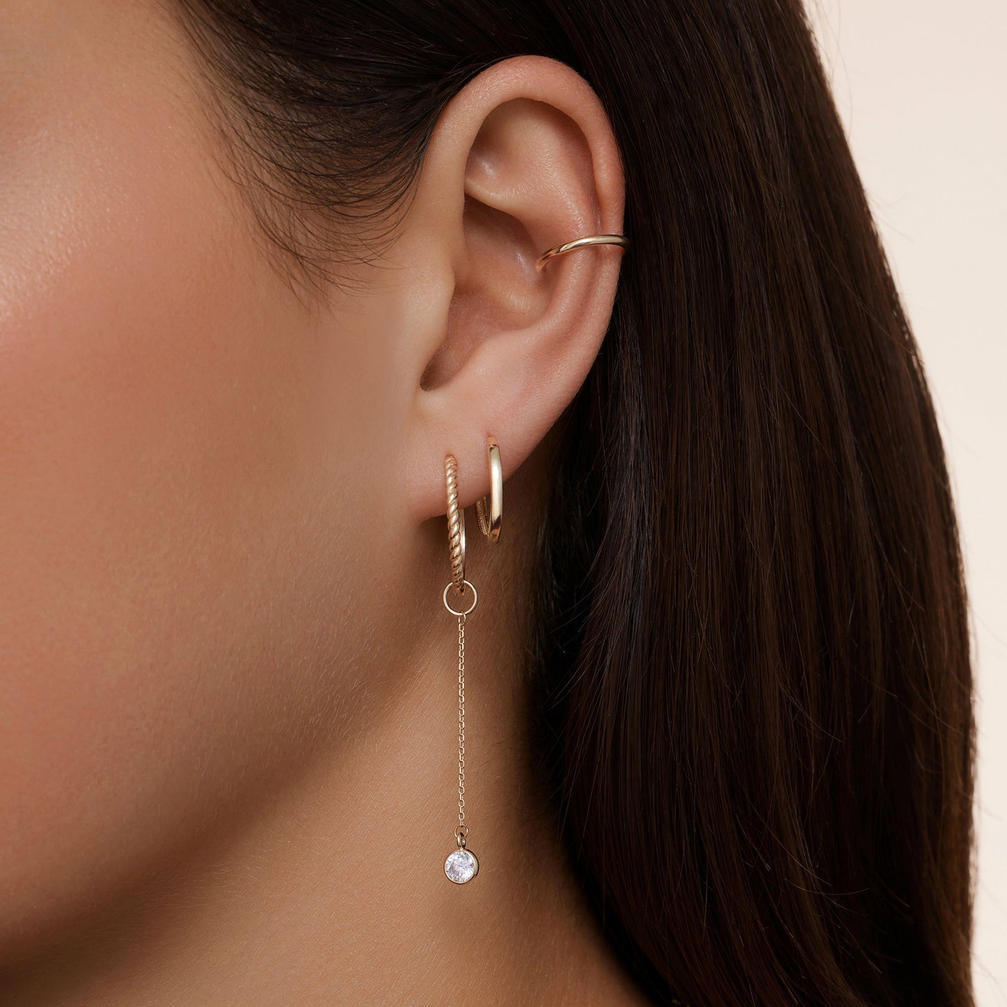 Round Cut Cubic Zirconia Drop Hoop Charm