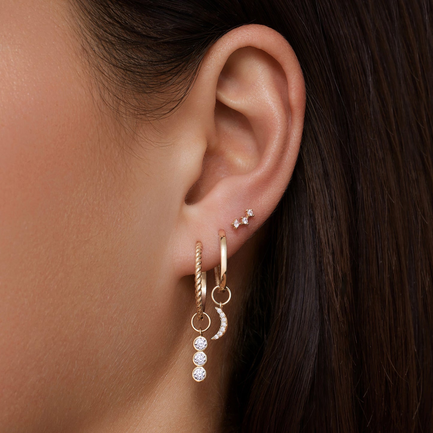 Pave Moissanite Moon Hoop Charm