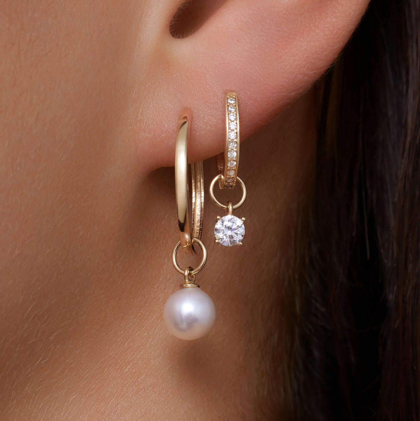 Round Cut Moissanite Hoop Charm