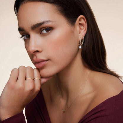 Pav¨¦ Cubic Zirconia Bold Bar Hoop Charm