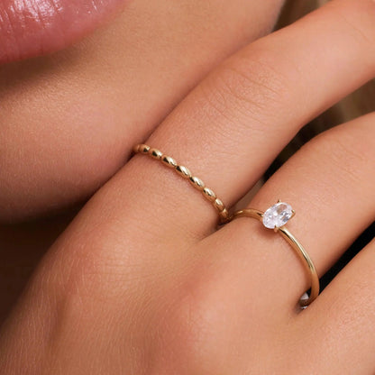 Oval Beaded Stacker Ring