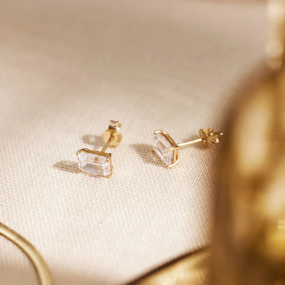 Emerald Cut Moissanite Studs