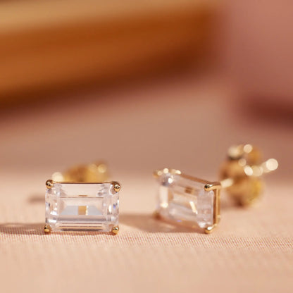 Emerald Cut Moissanite Studs