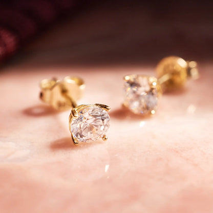 Four Prong Round Cut Cubic Zirconia Studs