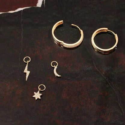 Pave Moissanite Moon Hoop Charm