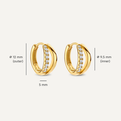 Pav¨¦ Cubic Zirconia Double Huggie Hoops (12mm)