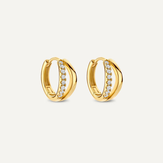 Pav¨¦ Cubic Zirconia Double Huggie Hoops (12mm)