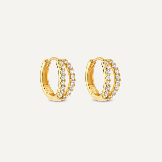 Sparkling Pav¨¦ Cubic Zirconia Double Huggie Hoops (12mm)