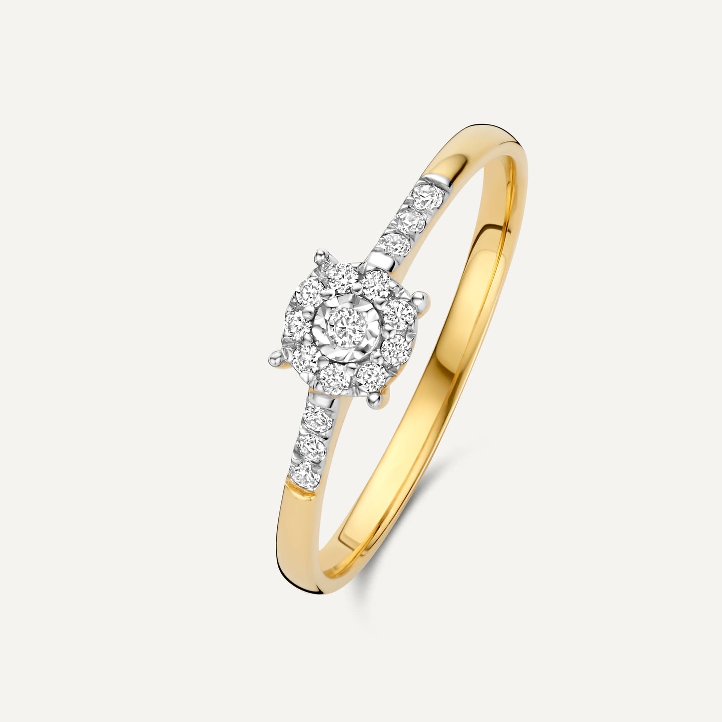 Pav¨¦ Four Prong Diamond Halo Ring (0.10 ct)