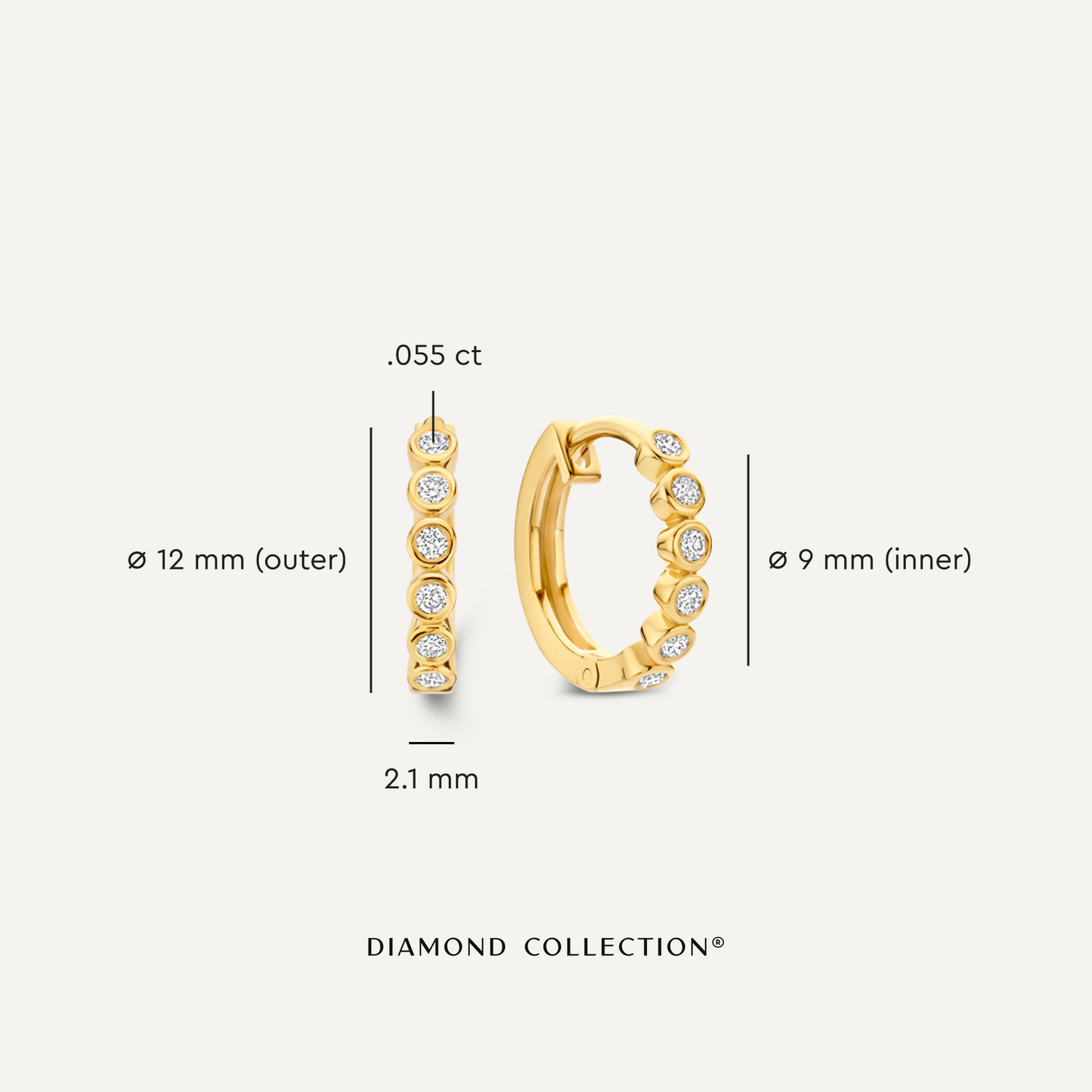 Bezel Set Diamond Huggie Hoops (12mm) (0.11 ct)