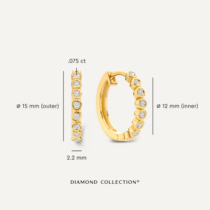 Bezel Set Diamond Small Hoops (15mm) (0.15 ct)