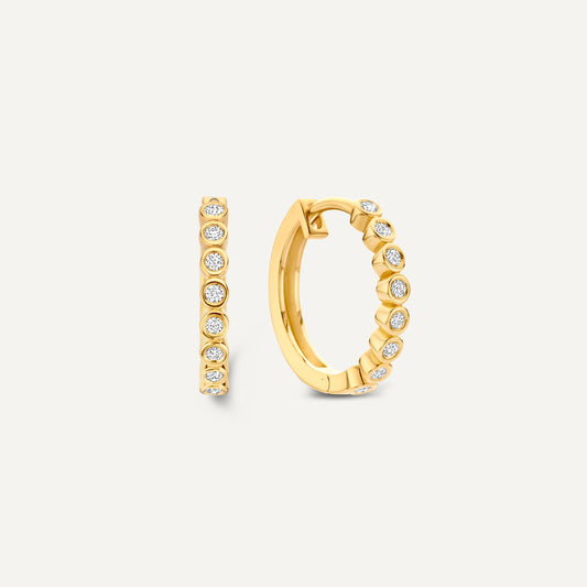 Bezel Set Diamond Small Hoops (15mm) (0.15 ct)