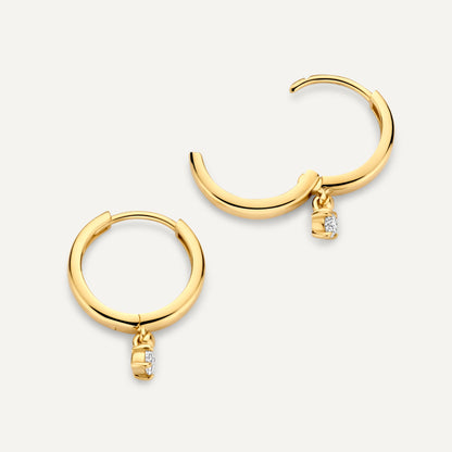 Four Prong Diamond Charm Hoop Earrings (0.10 ct)